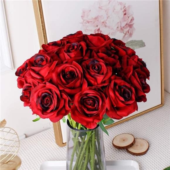 Artificial Silk Red Rose Flower Wedding Bouquet Fake Rose Floral Gift PartyDecor - Picture 1 of 6